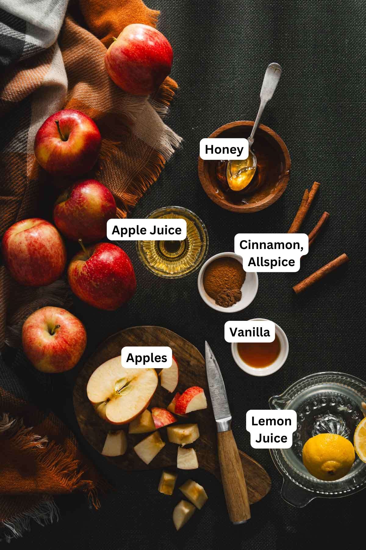 ingredients to make apple butter with name tags