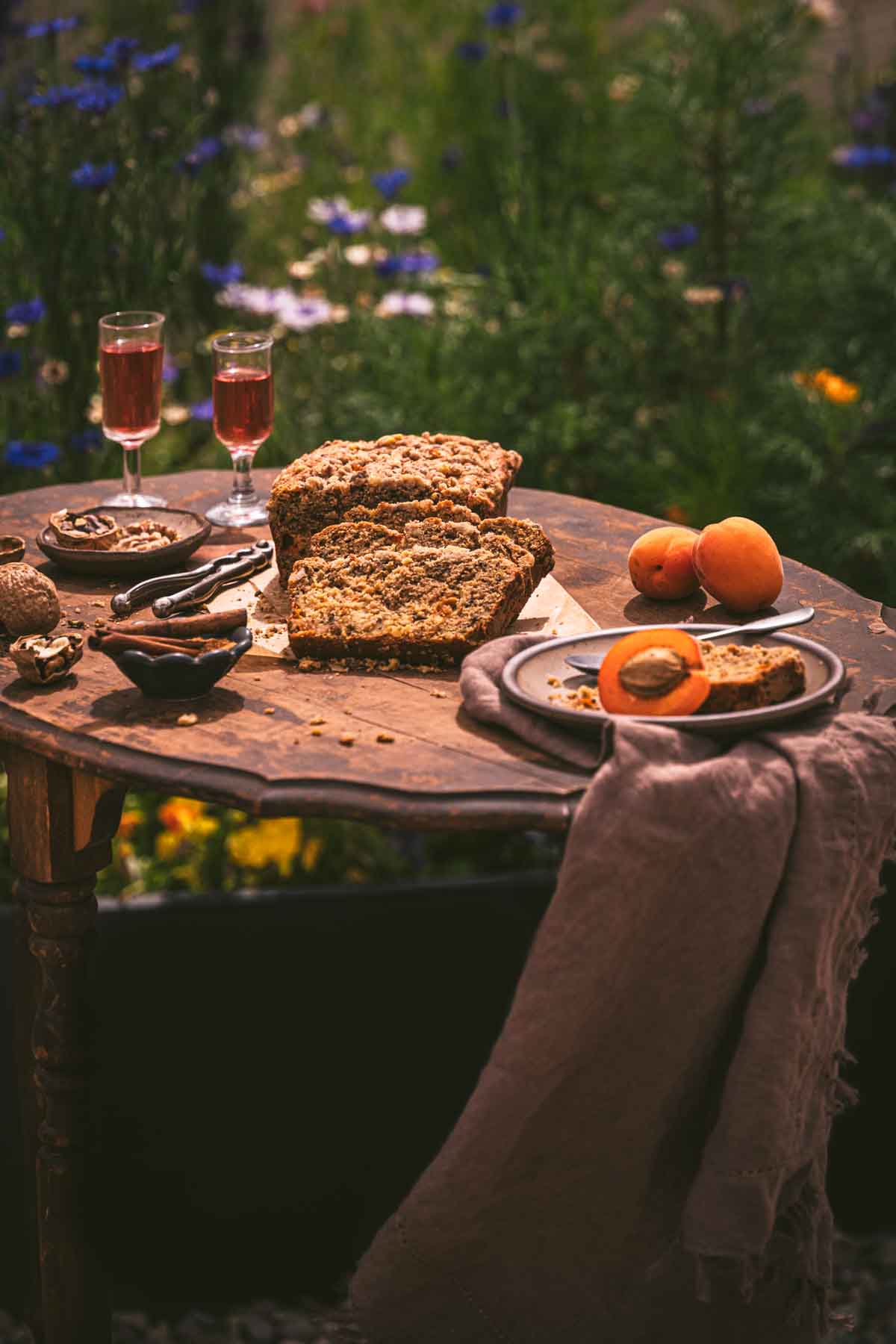 bread on a table in the garden