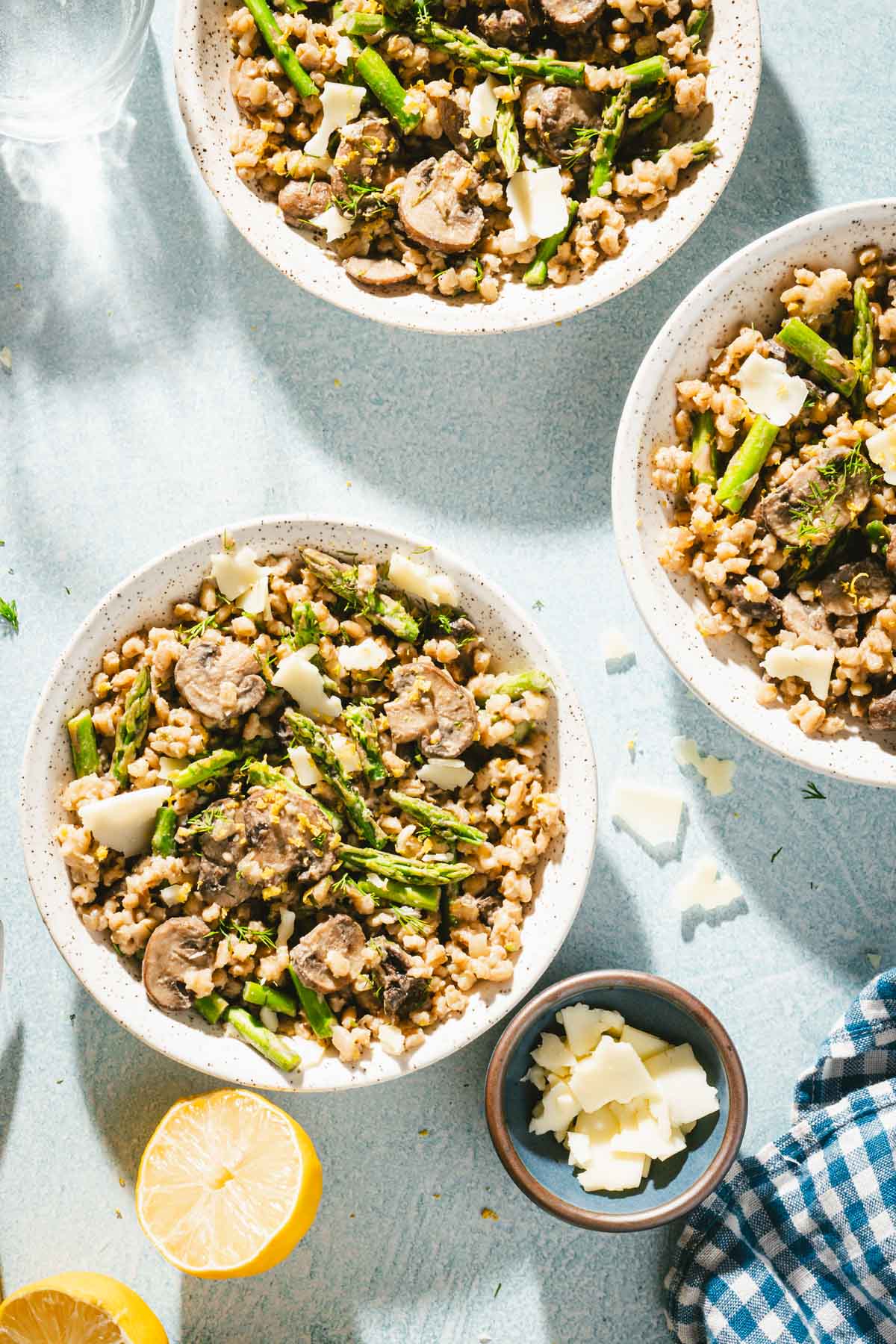 close up of serving dishs with risotto