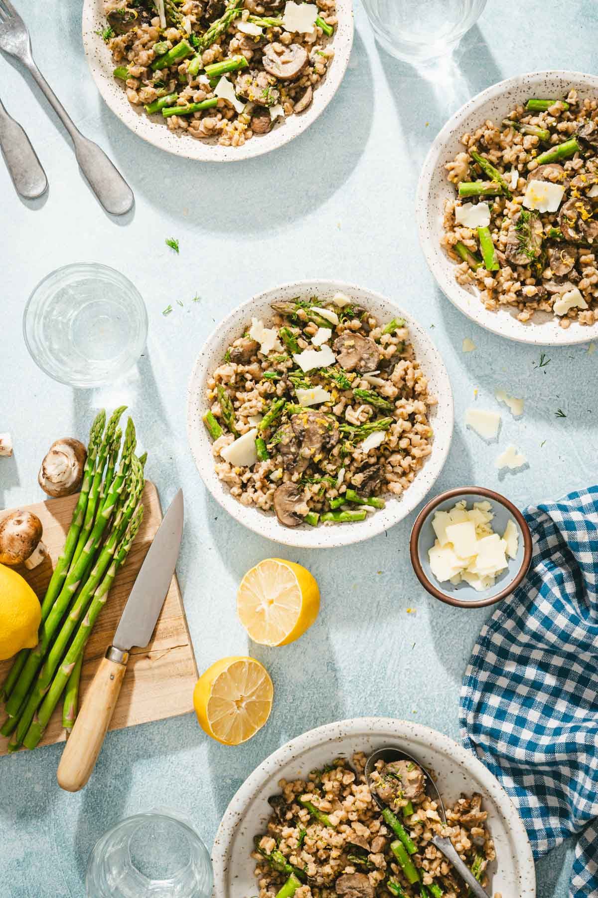 various serving dishes with risotto