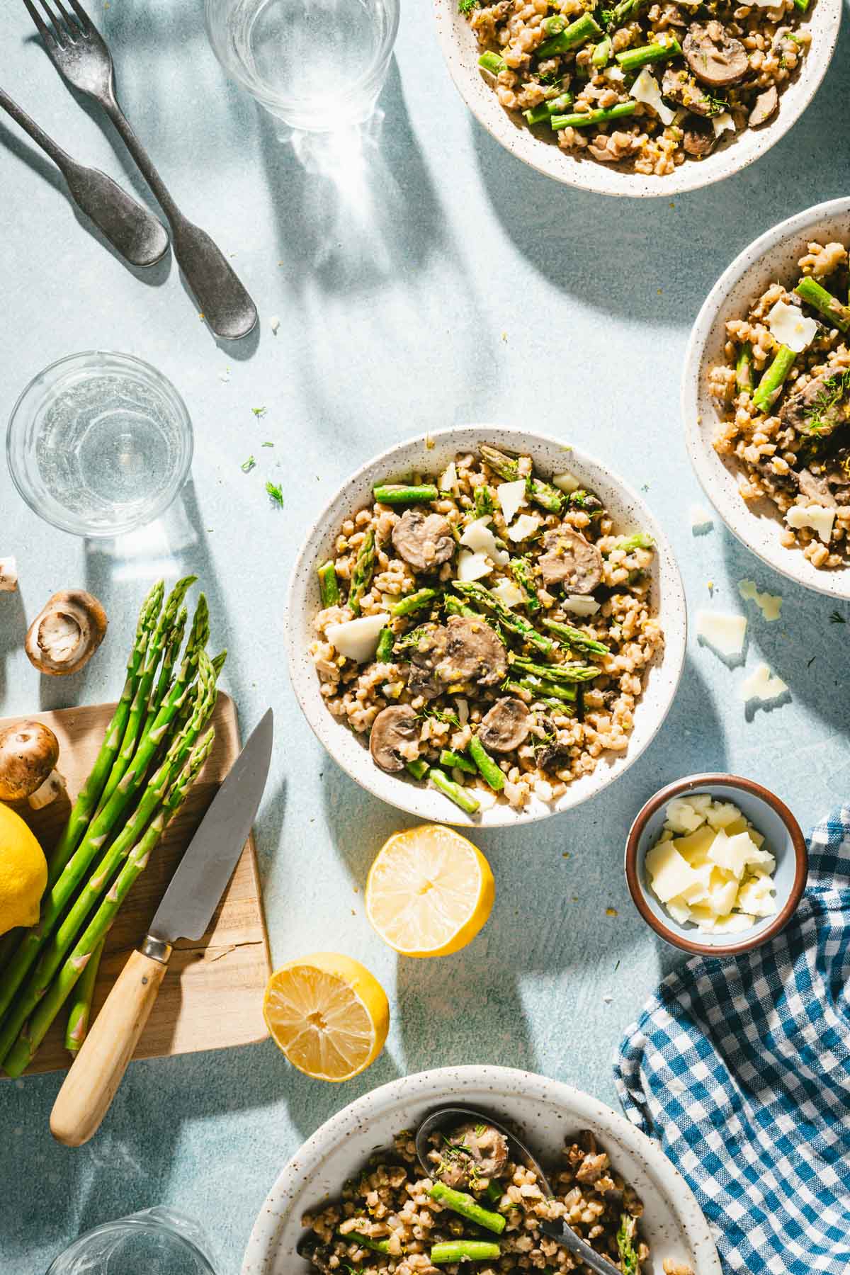 various serving dishes with risotto, dish with cheese