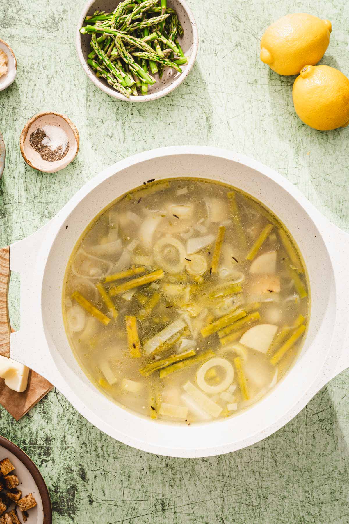 soup pot with cooked soup