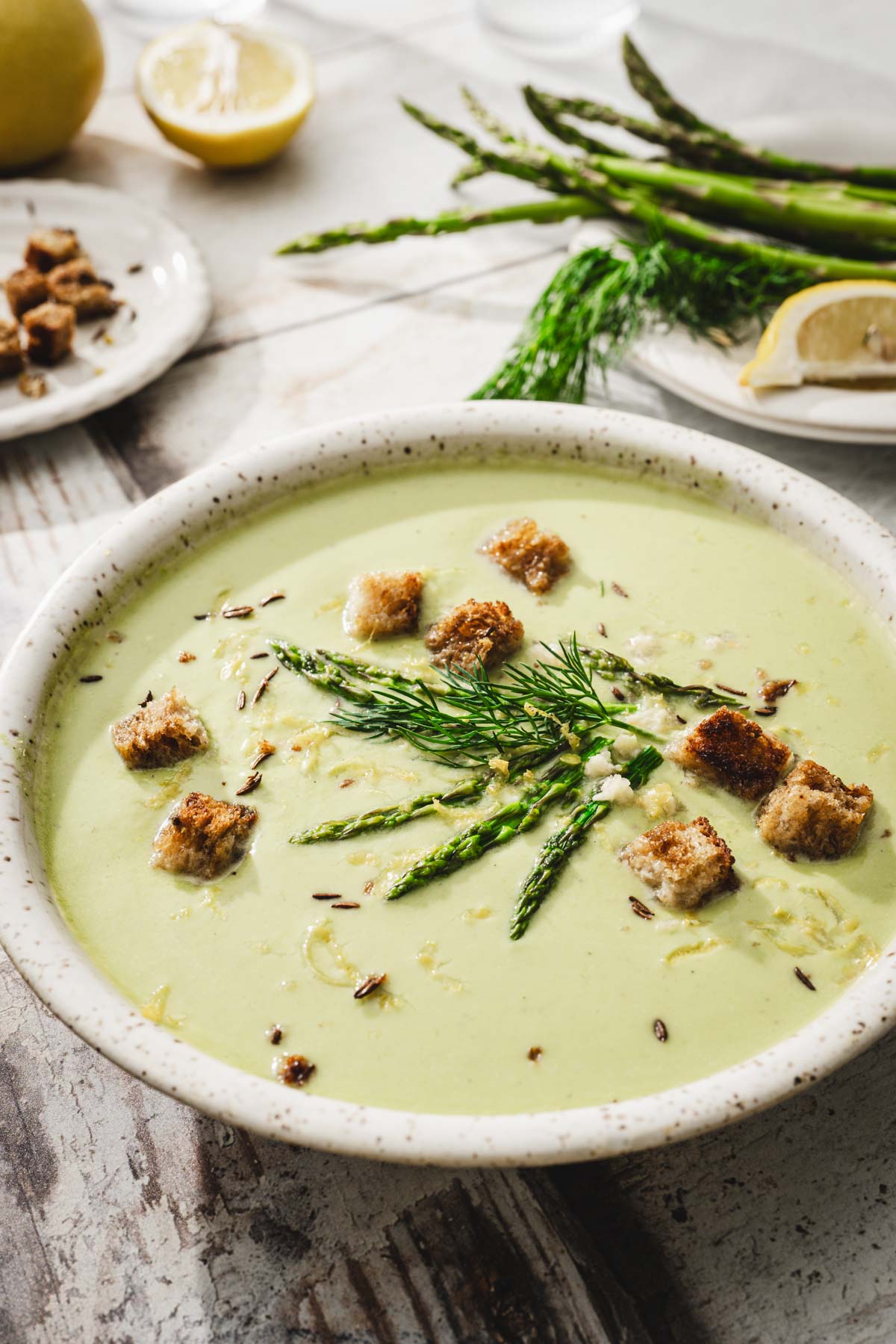 bowl with asparagus soup