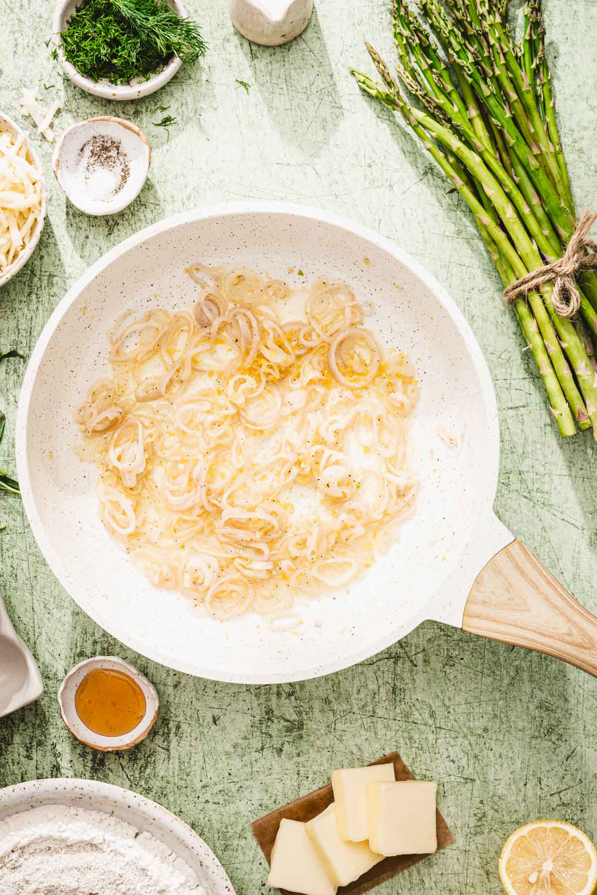 skillet with cooked shallots