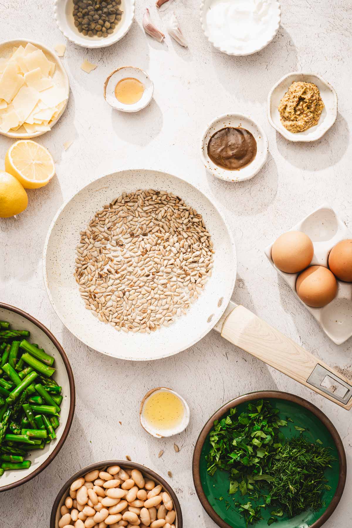 small skillet with toasted sunflower seeds