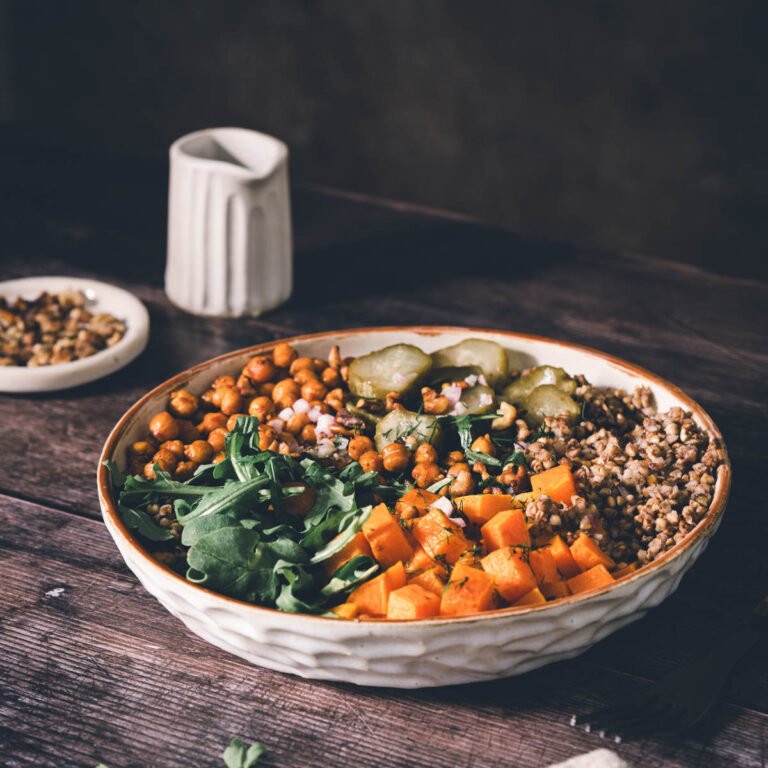 serving bowl with buckwheat squash