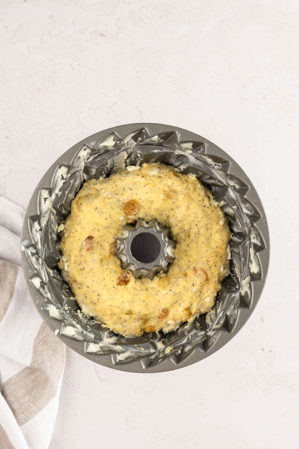 babka dough in a bundt pan