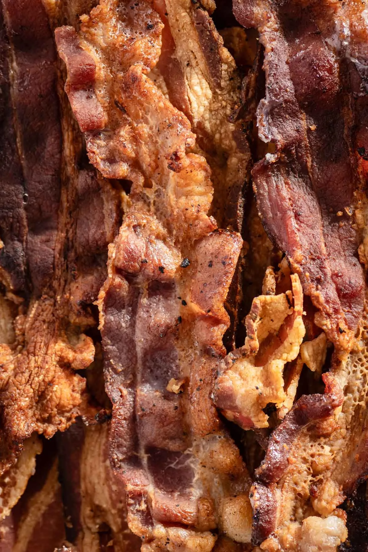 close up of cooked bacon slices