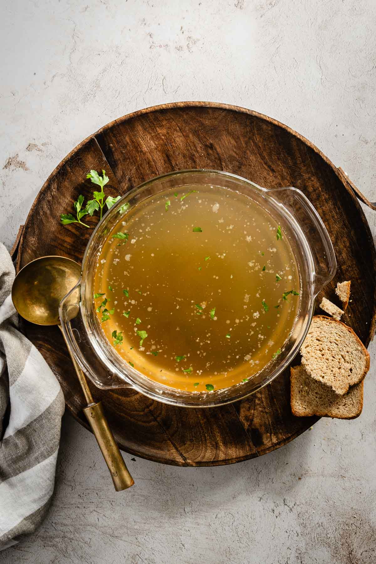 beef bone broth in a glass bowl