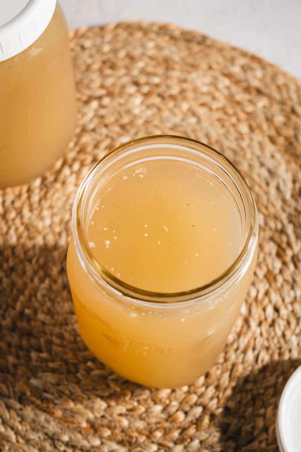 broth in a mason jar, top view
