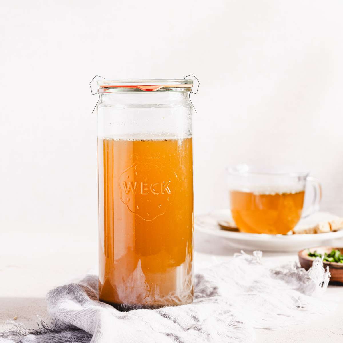 beef broth in a glass jar