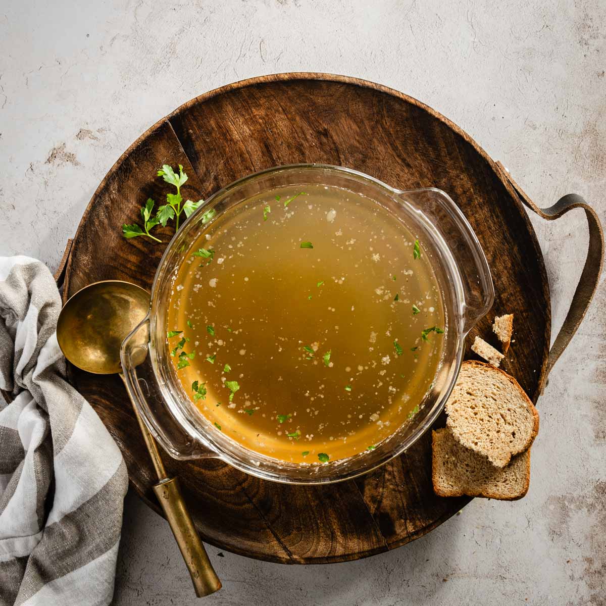 beef bone broth in a glass bowl