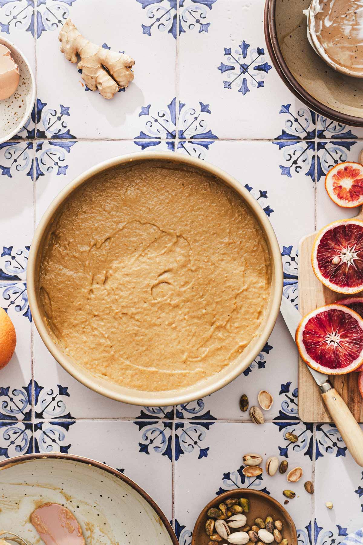 cake pan with the raw cake