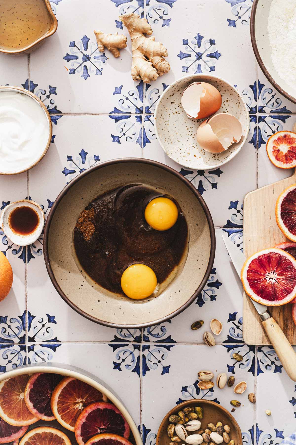 mixing bowl with sugar and egg
