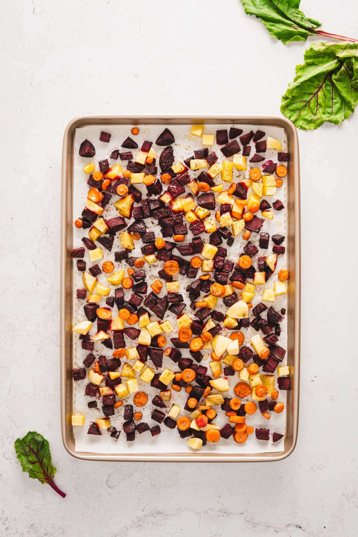 roasted veggies on a baking sheet