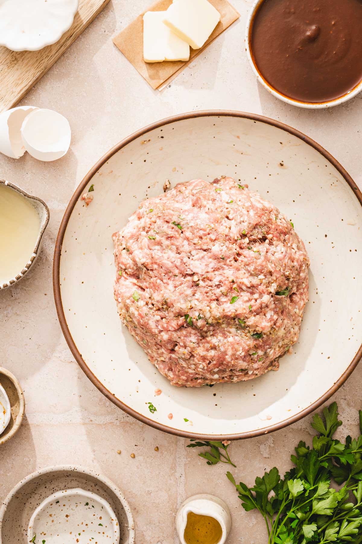 large bowl with the meat mixture