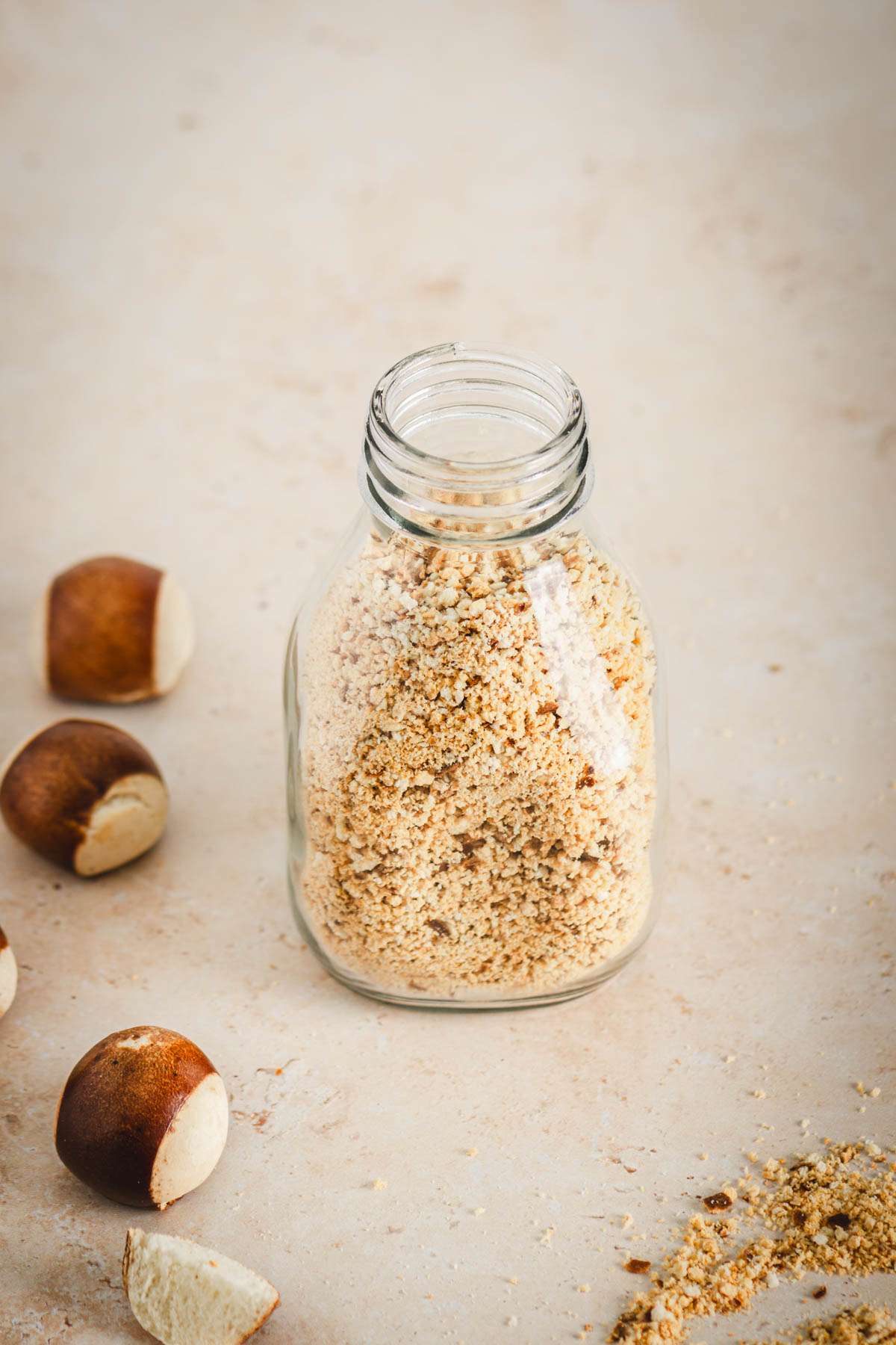 Breadcrumbs in a bottle, few pretzel minis around