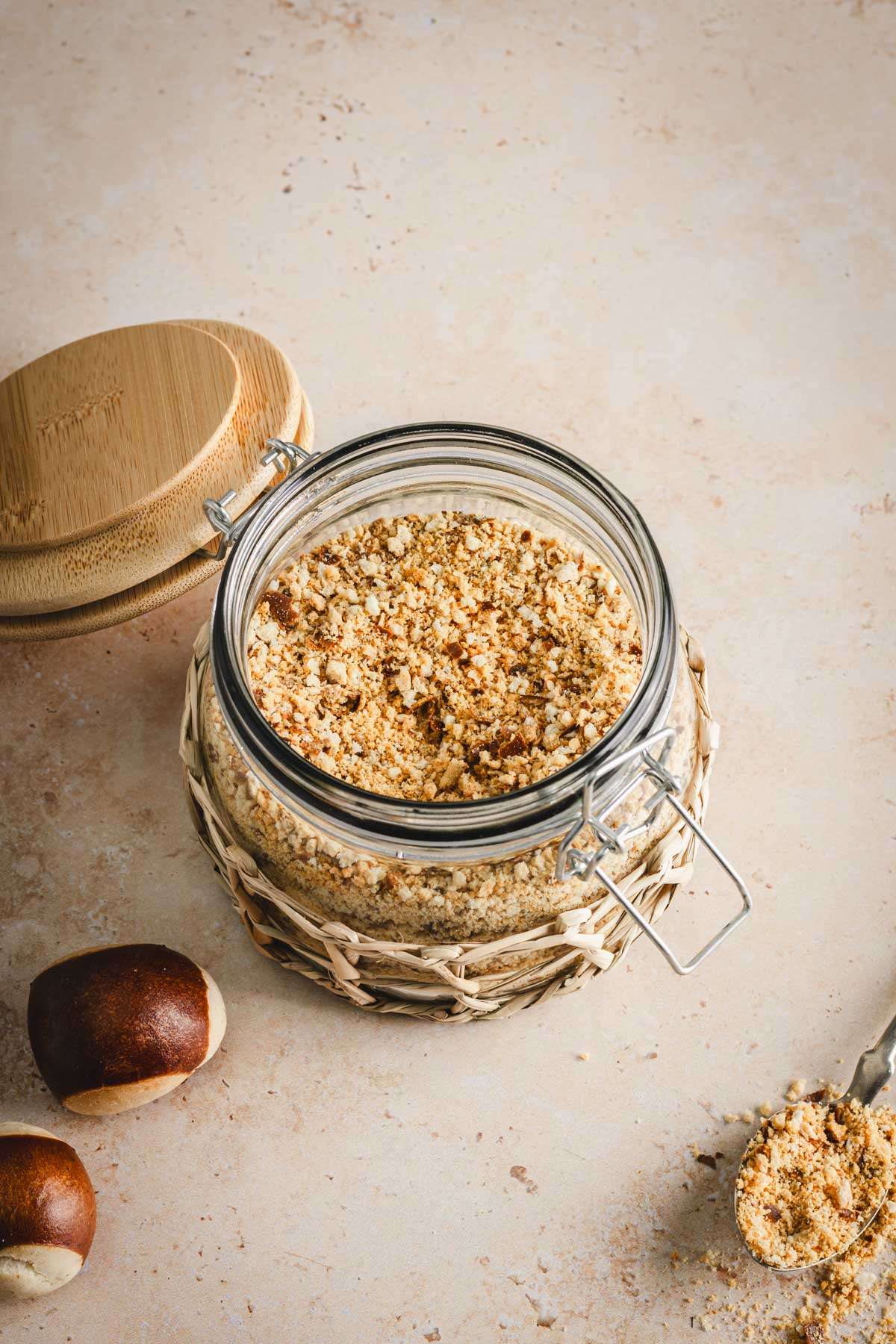 Breadcrumbs in a jar, few pretzel minis around