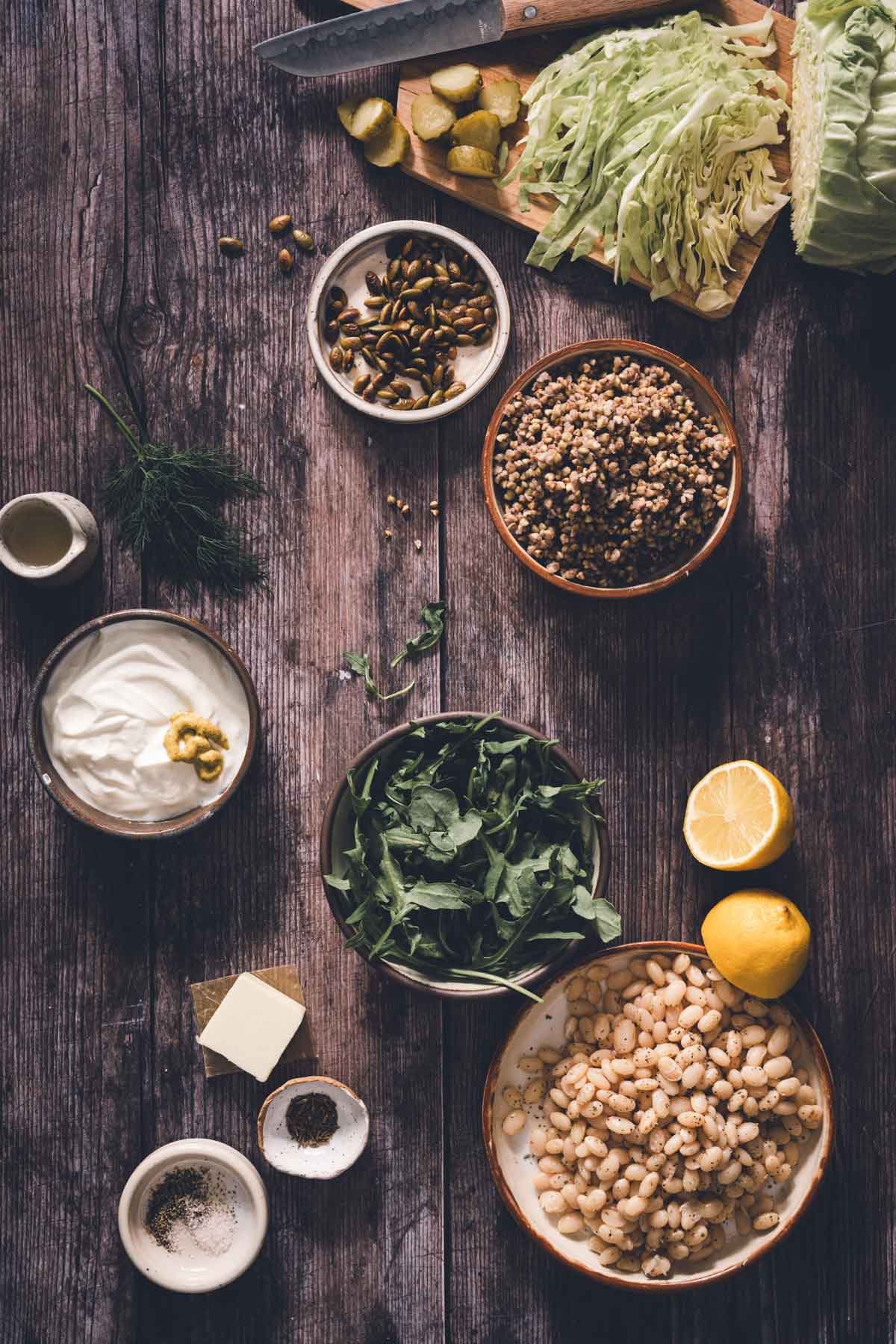 various ingredients to make the buckwheat bowl