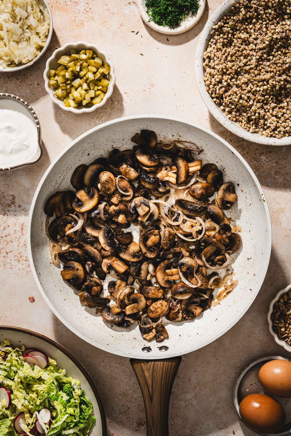 cooked mushrooms in a skillet