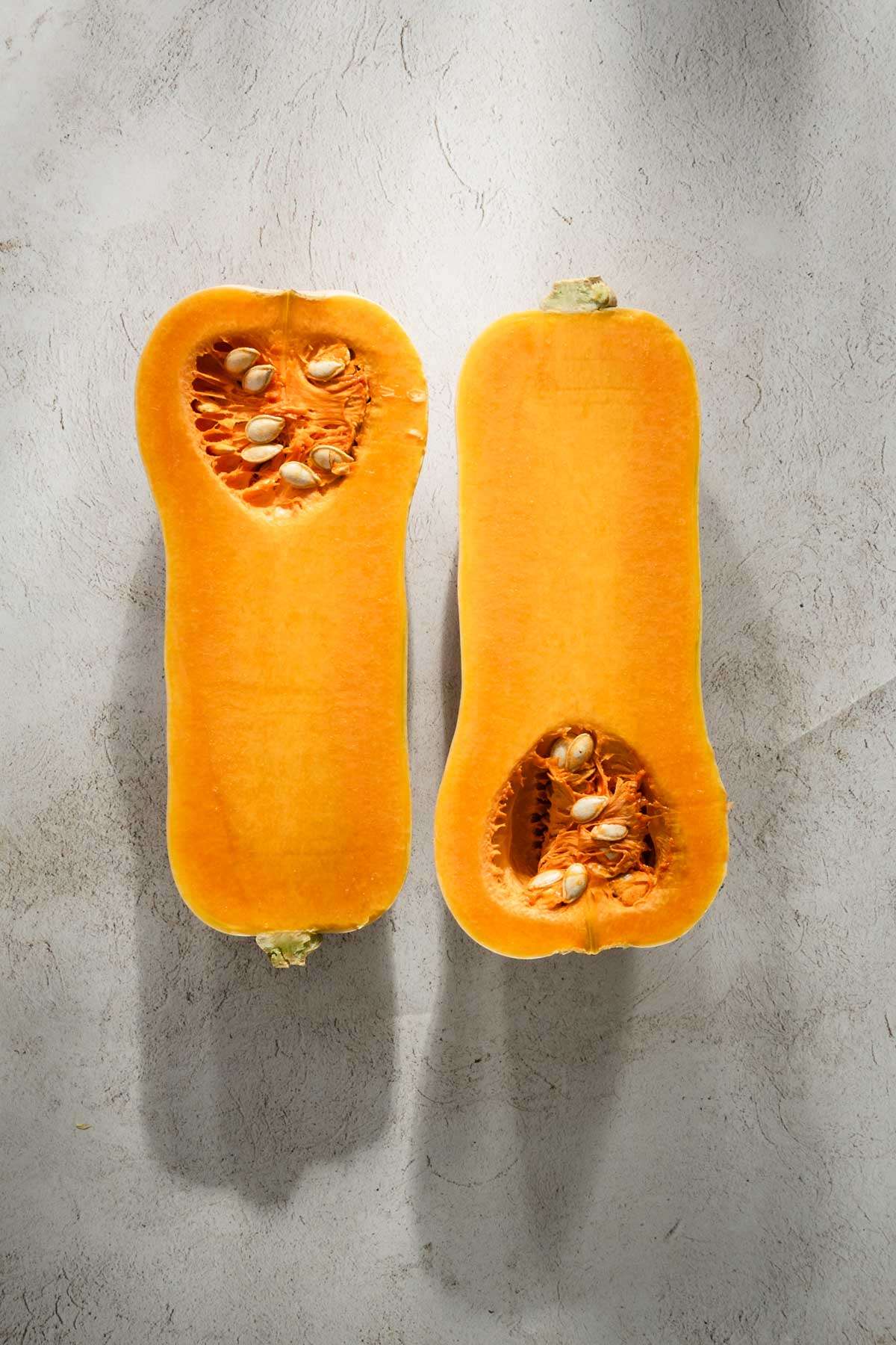 butternut squash cut in half, lengthwise