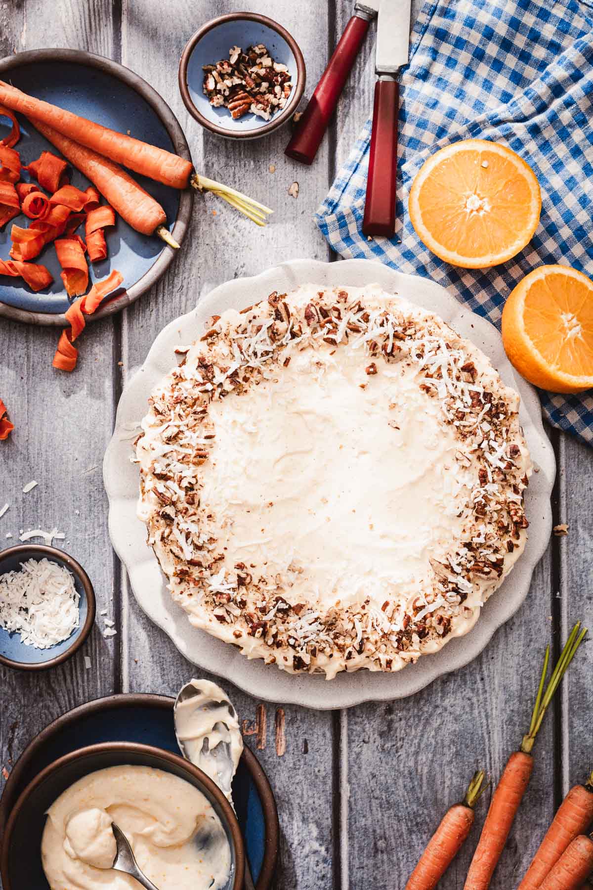 cake decorated with nuts and coconut