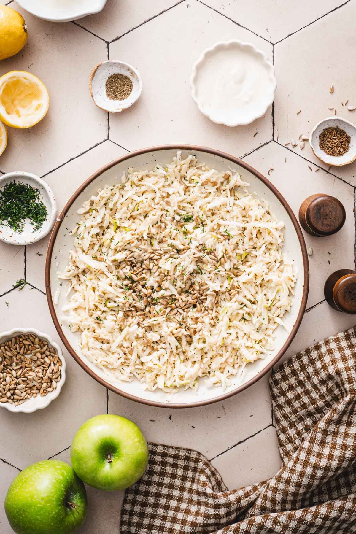 finished salad in a serving bowl, all ing mixed in