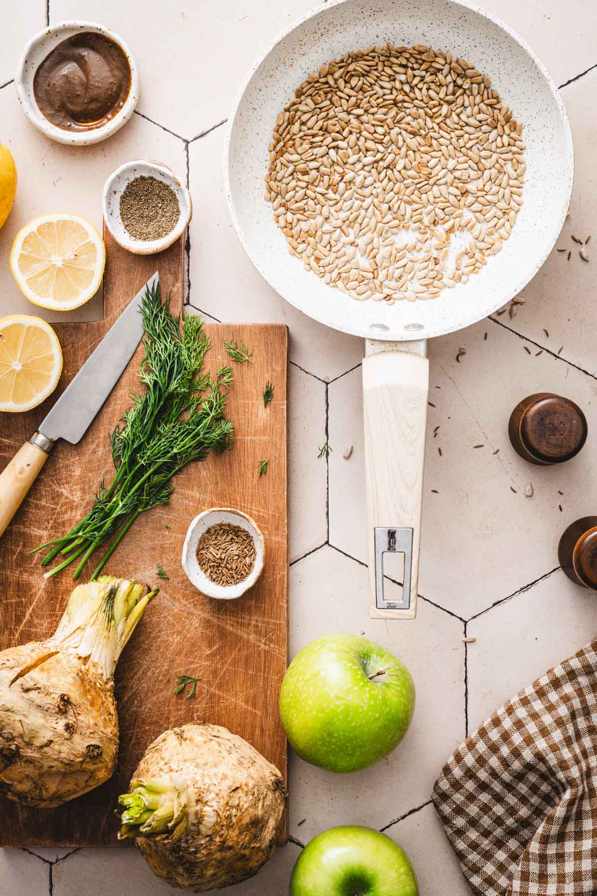 skillet with toasted sunflower seeds