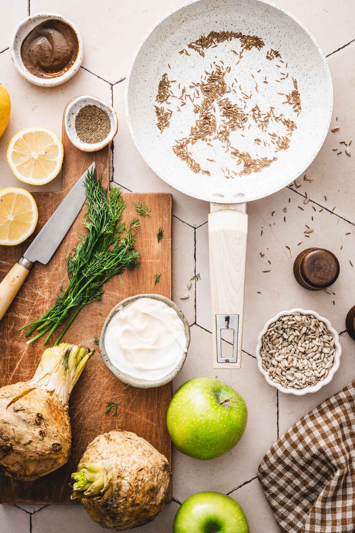 skillet with toasted caraway seeds