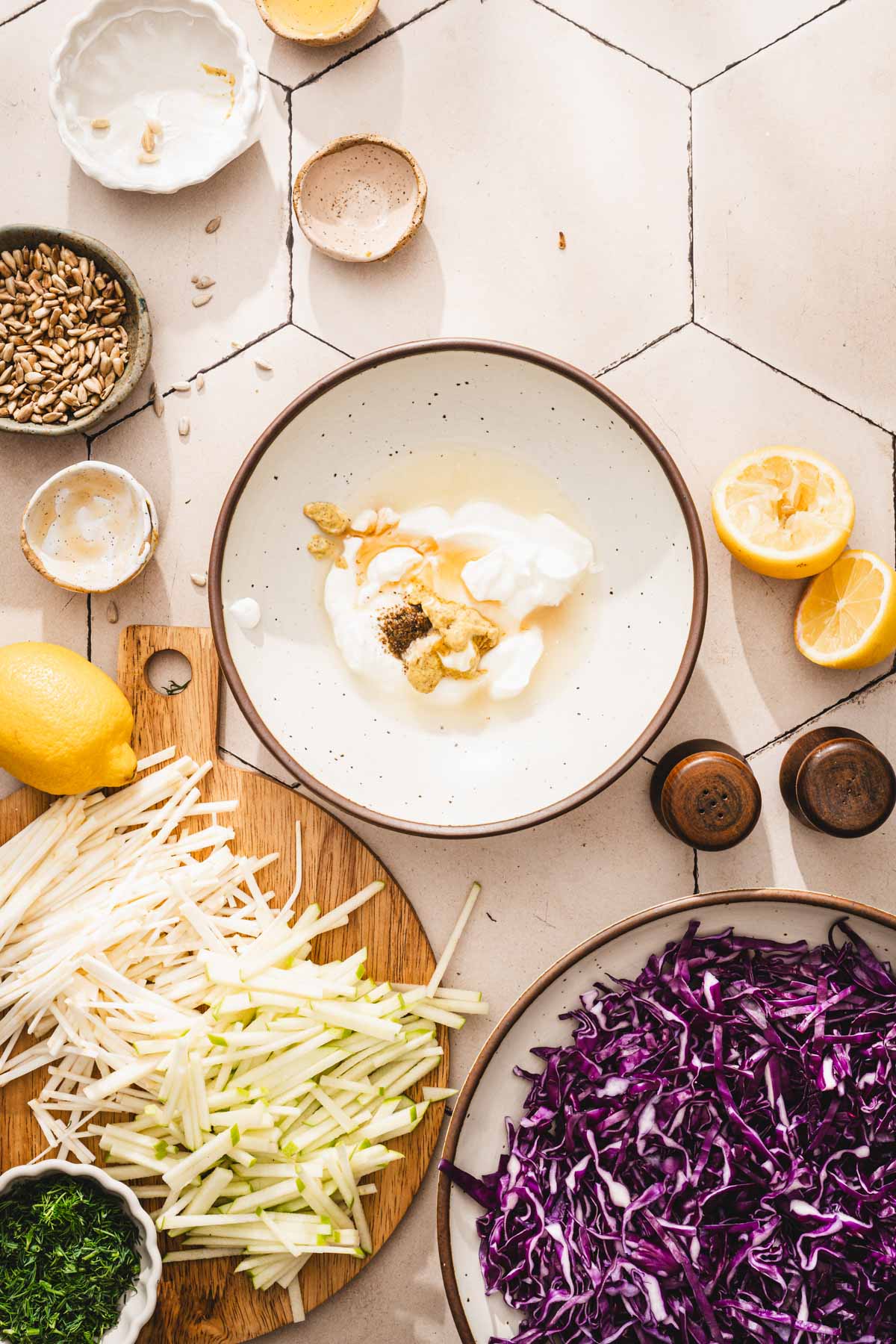 bowl with ingredients for the dressing