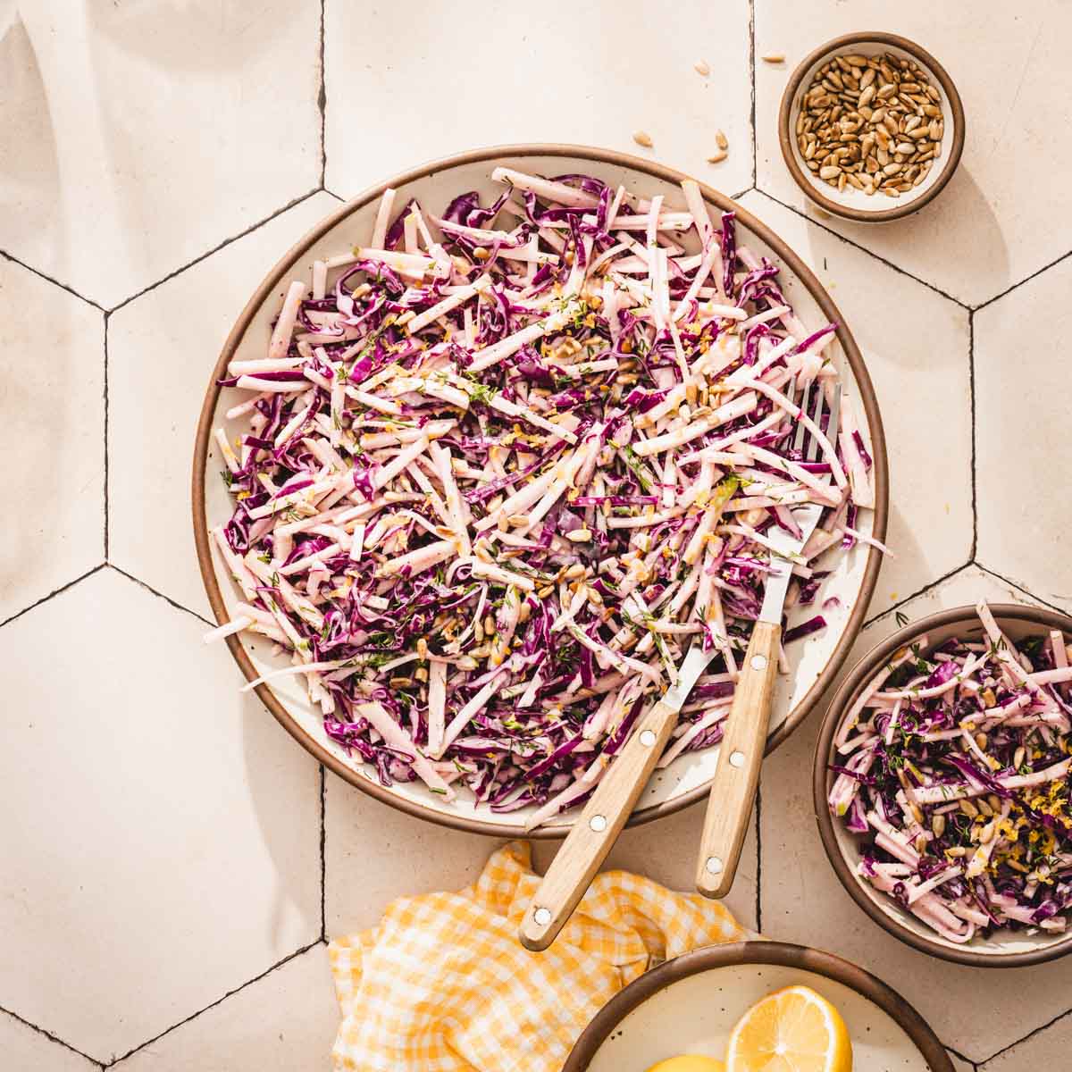 large bowl with the celery slaw
