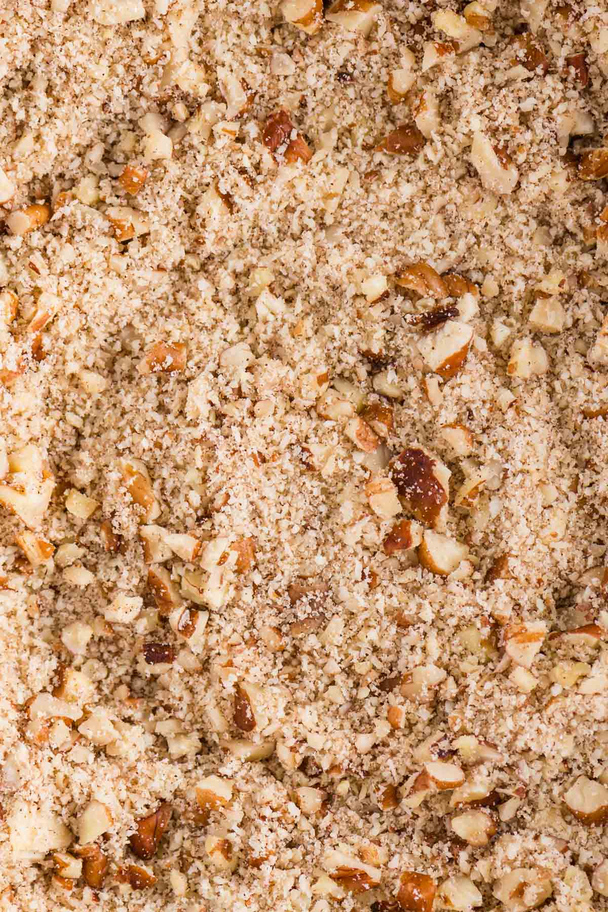 close up of chopped pecans