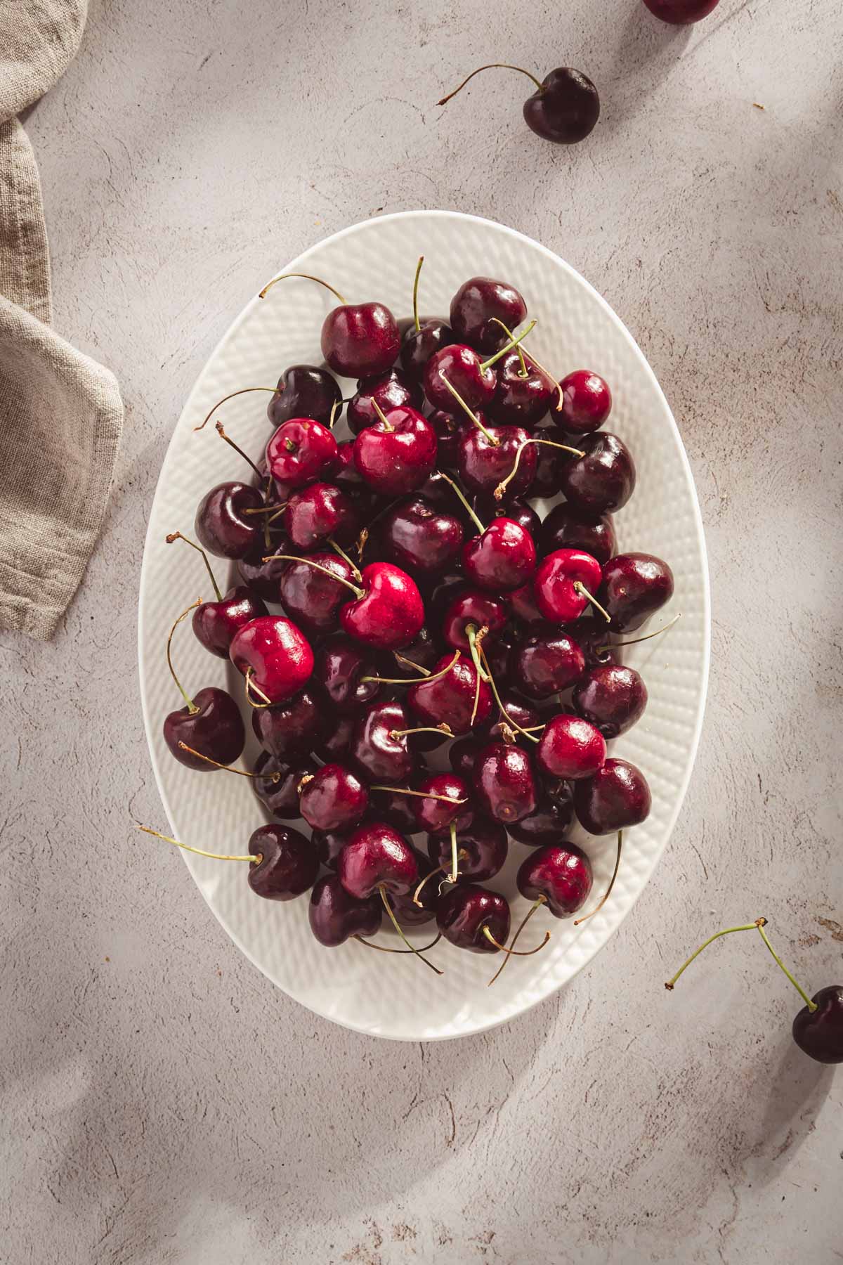 fresh cherries on a platter