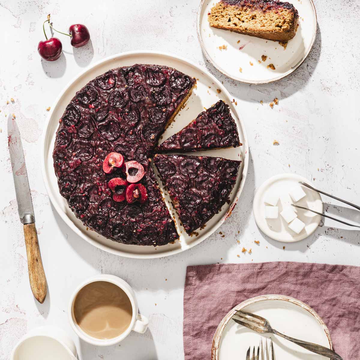 cherry cake on a serving platter