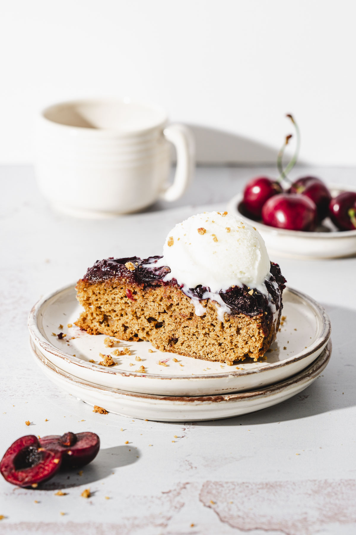 slice of cake with a scoop of ice cream