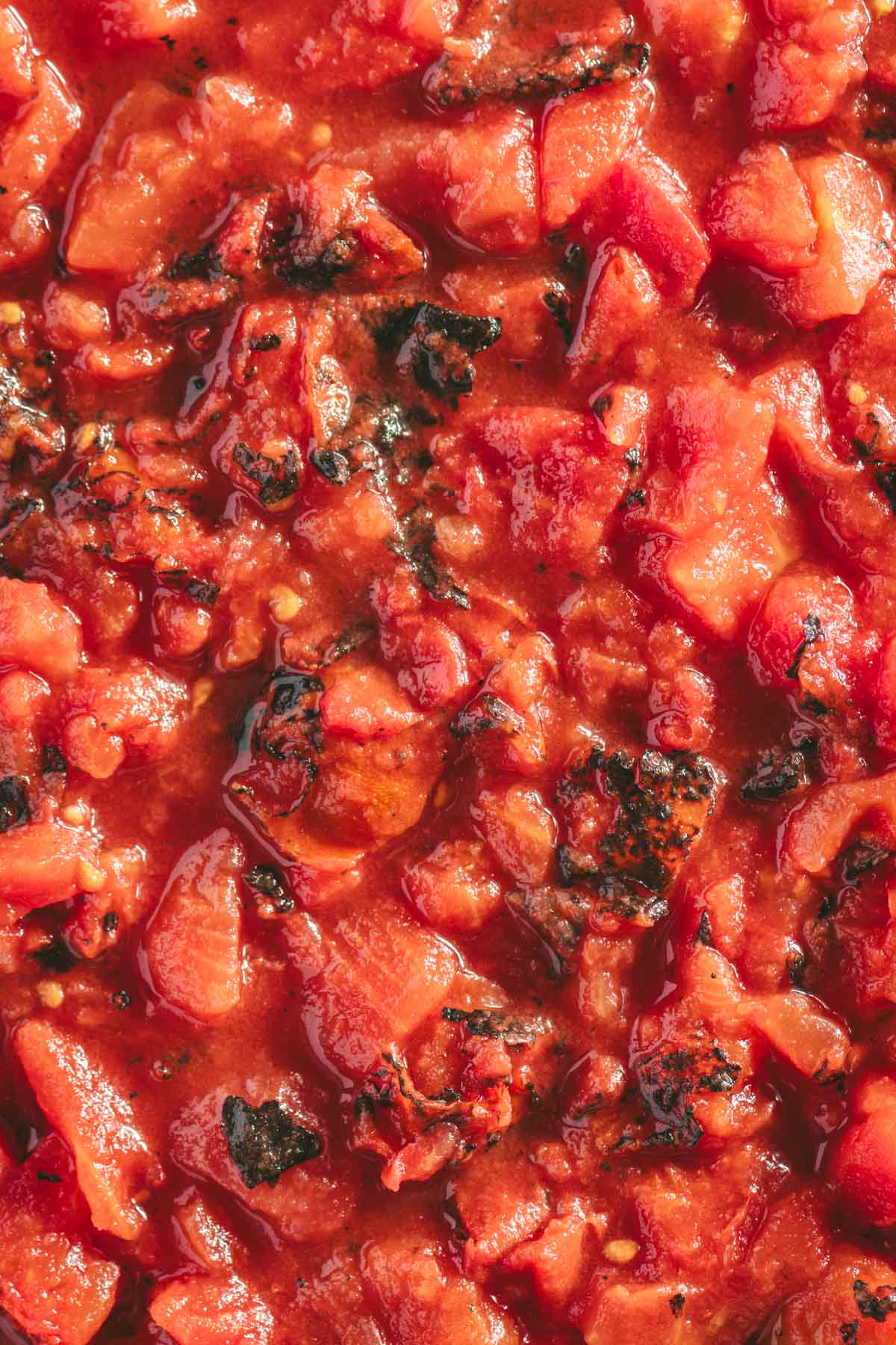 close up of crushed fire roasted tomatoes