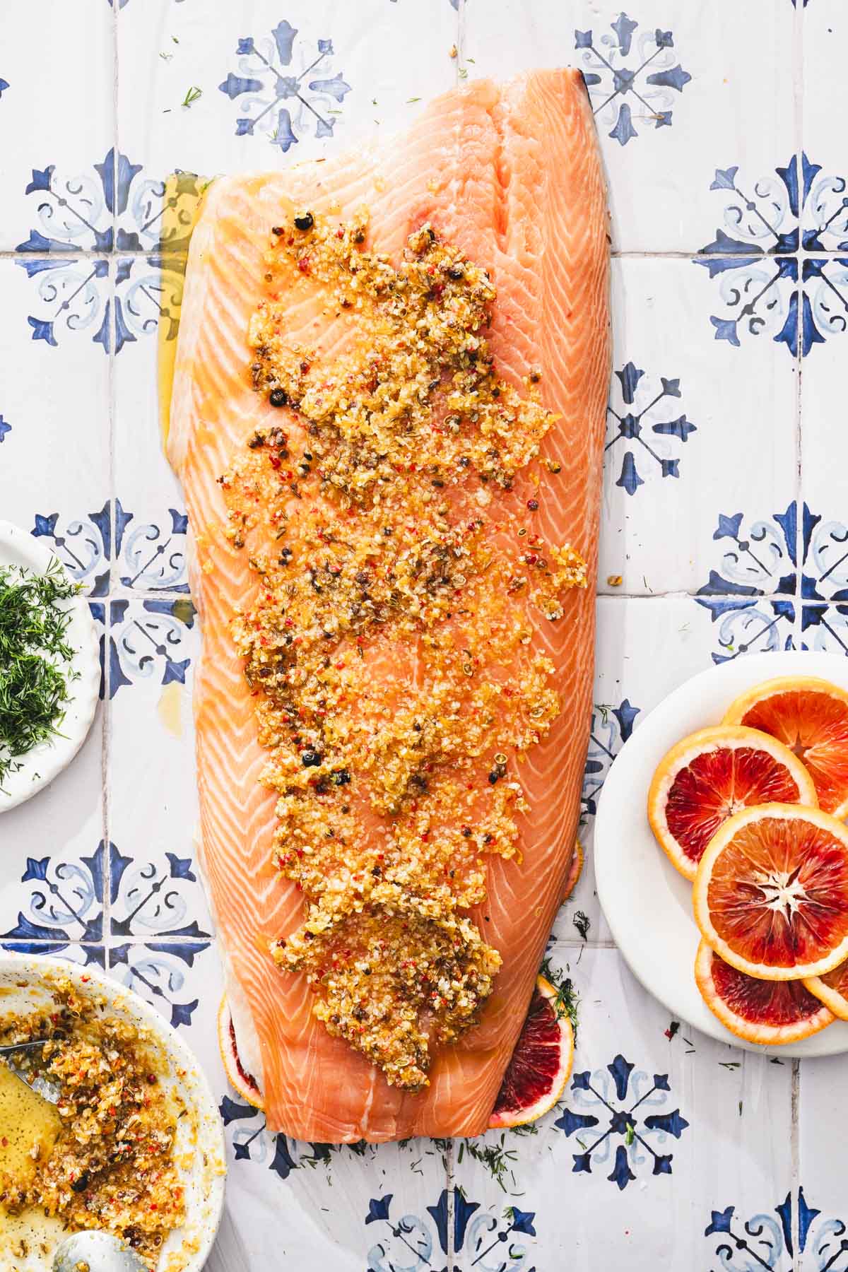 piece of salmon covered with cure