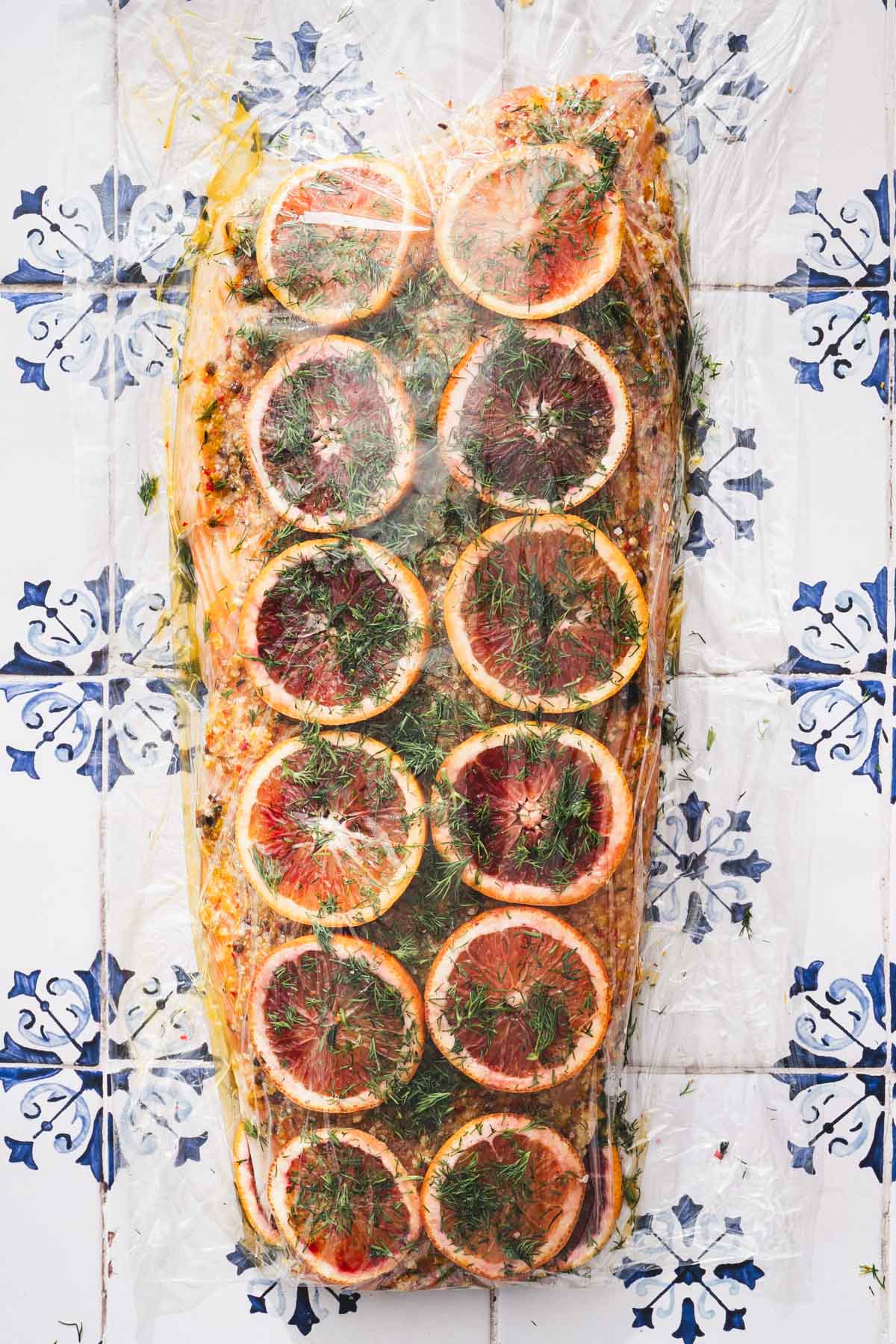 salmon wrapped in a plastic wrap