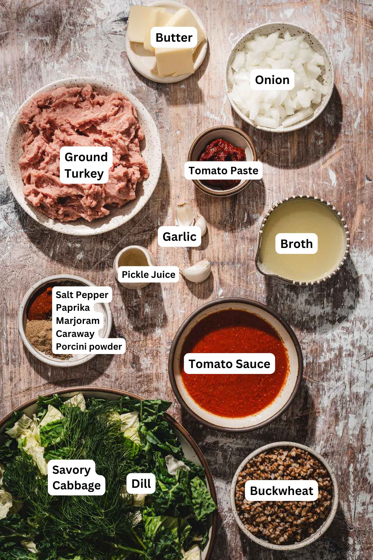 ingredients to make cabbage skillet with name tags