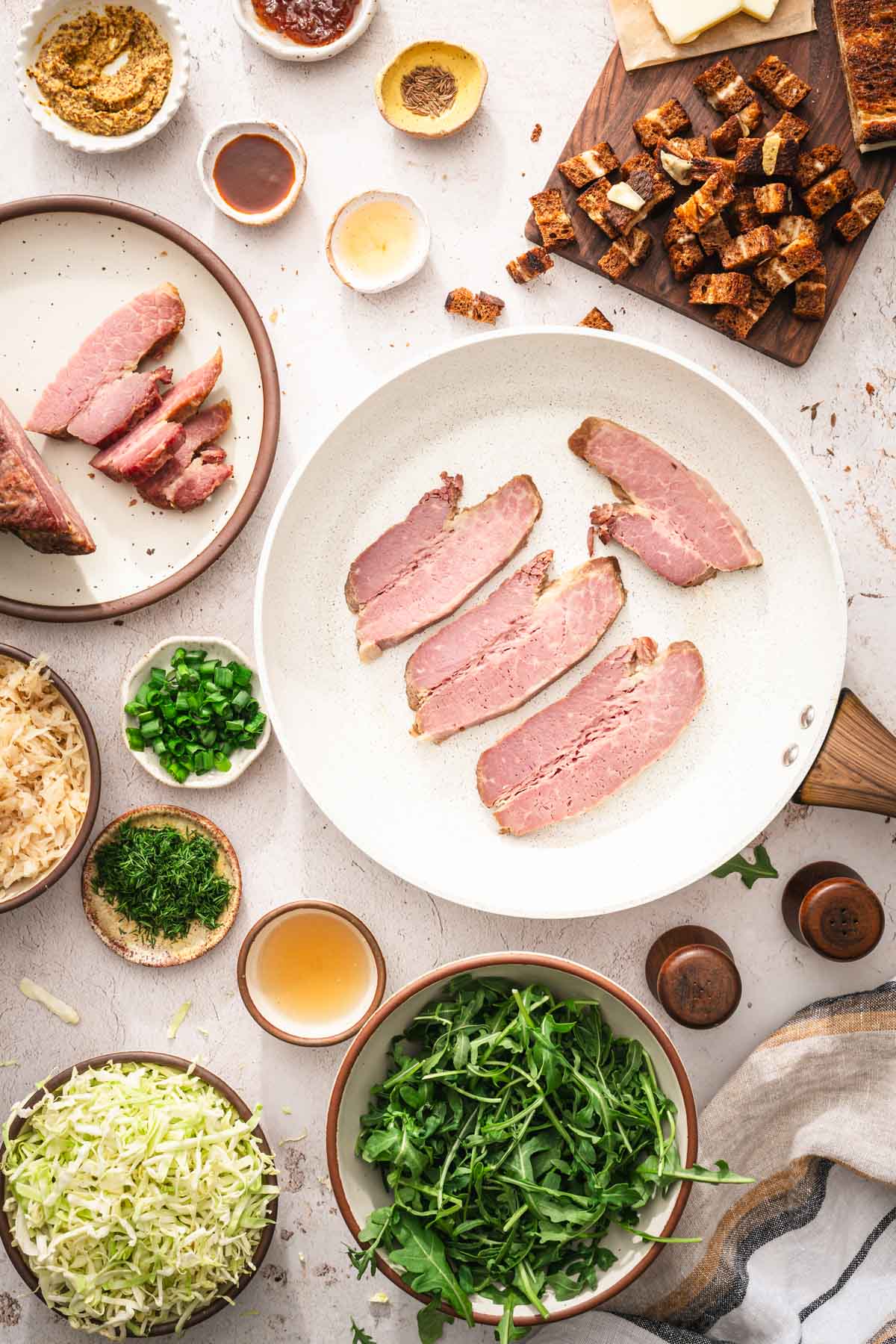 skillet with corned beef slices