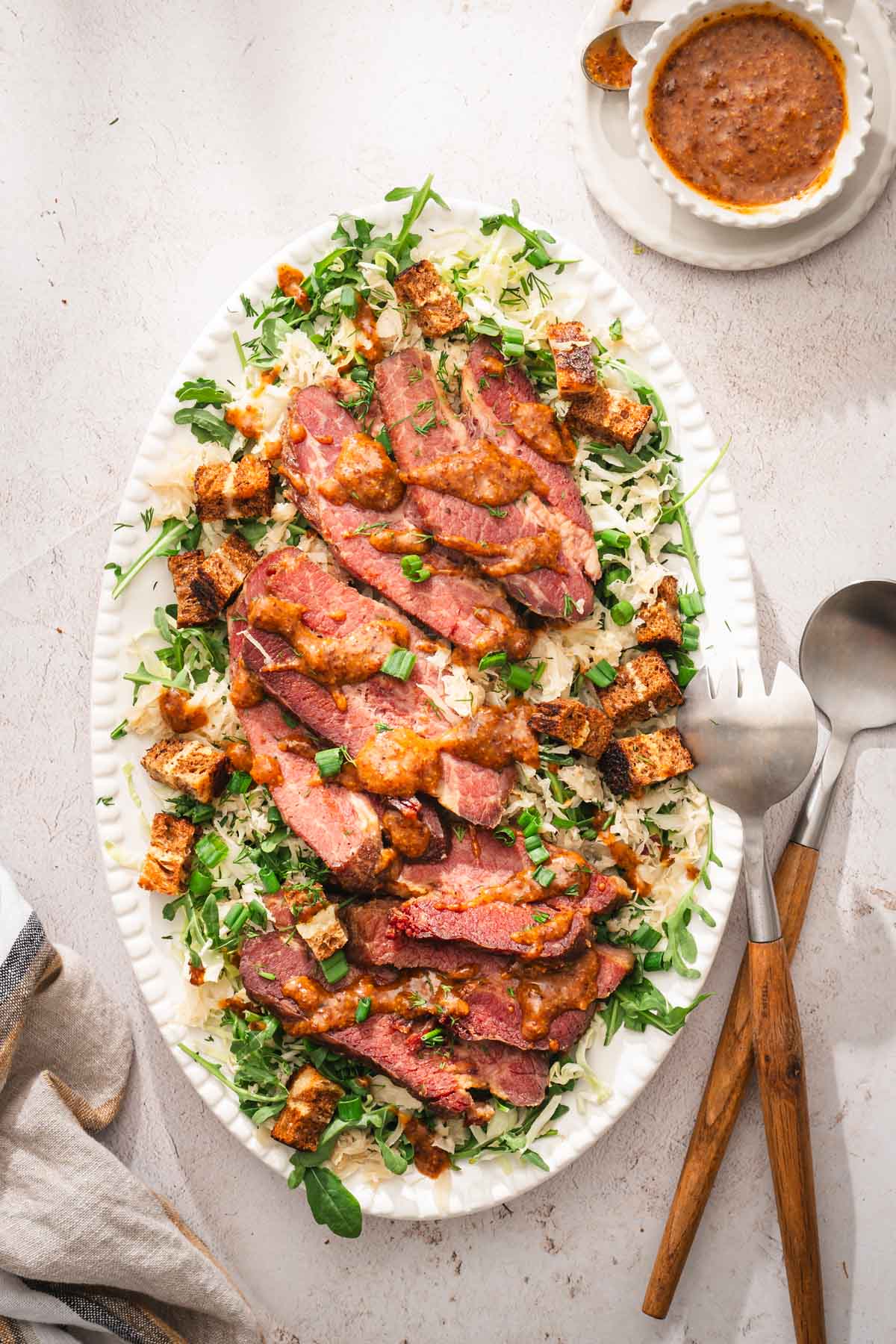 close up of a platter with the salad