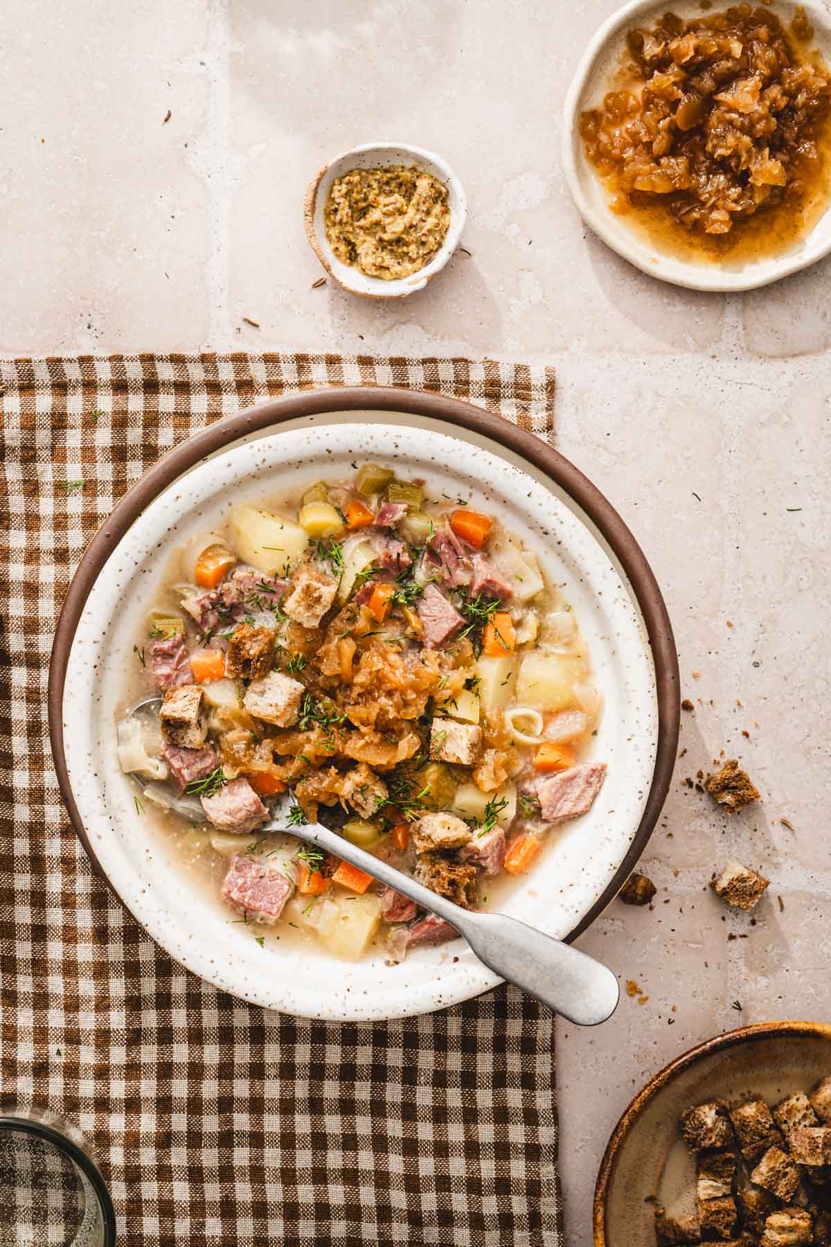 close up of a bowl with soup