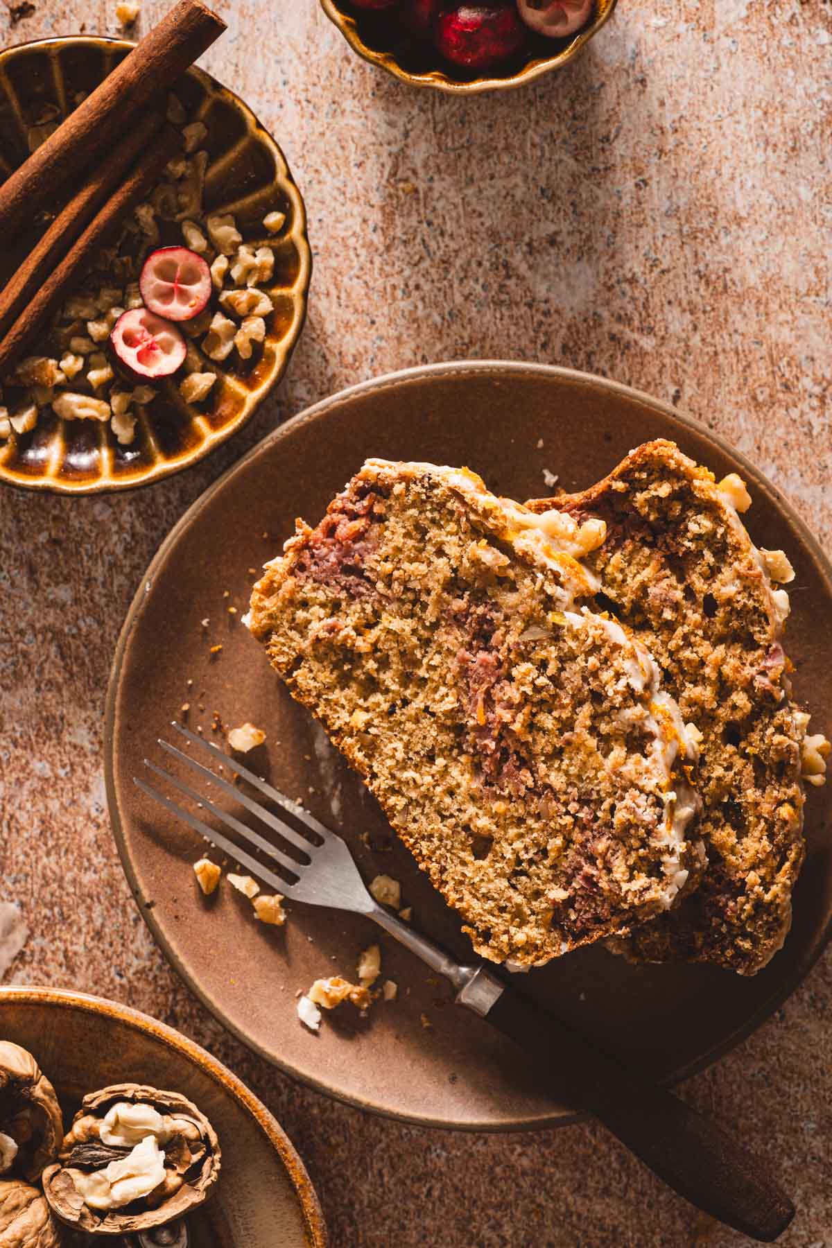 top view of slices of cake on a serving plate
