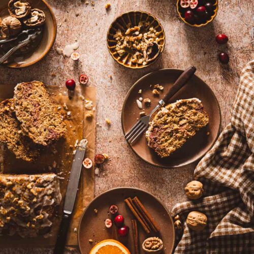 cranberry loaf on serving plates,