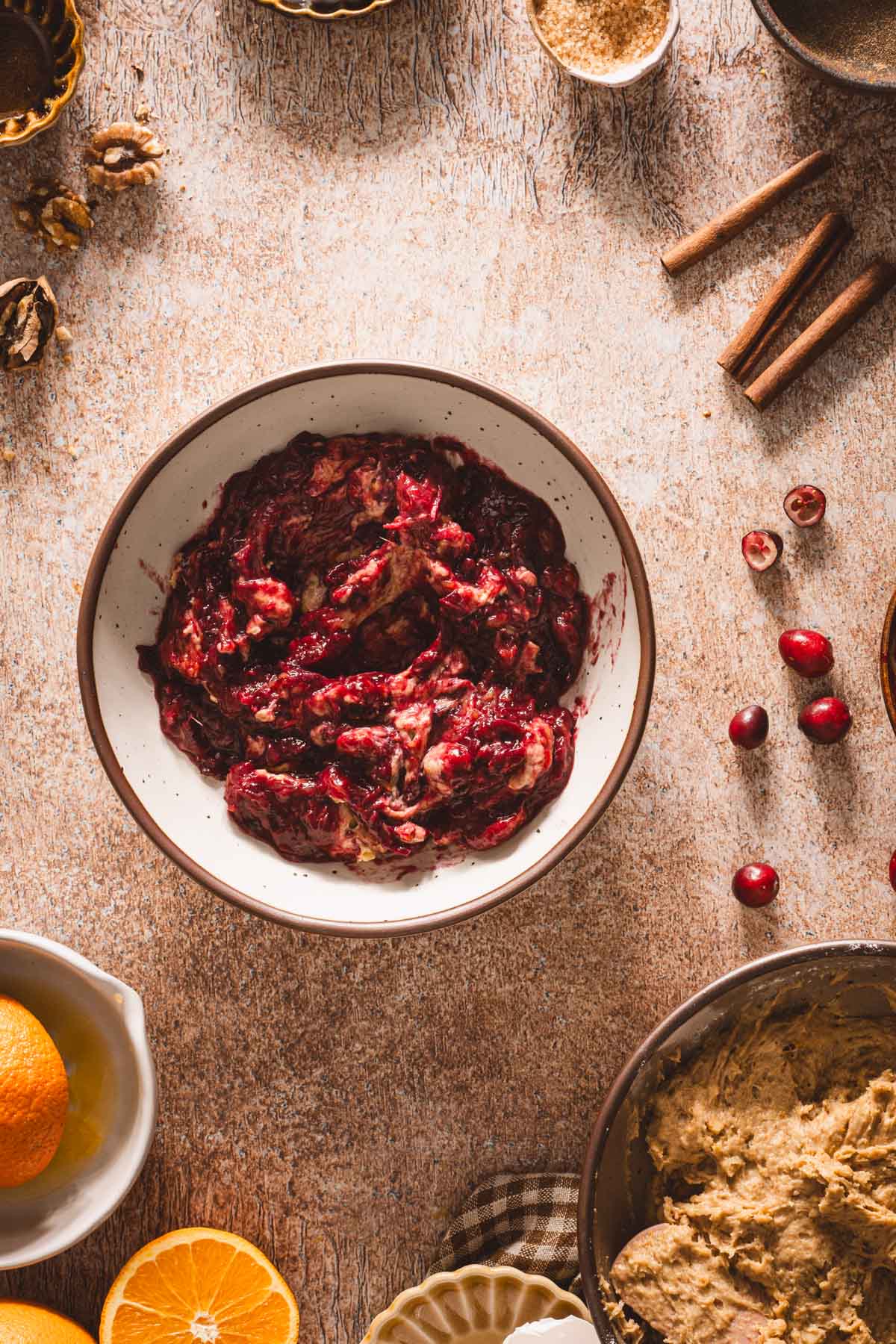cranberry sauce mixed into the plane batter