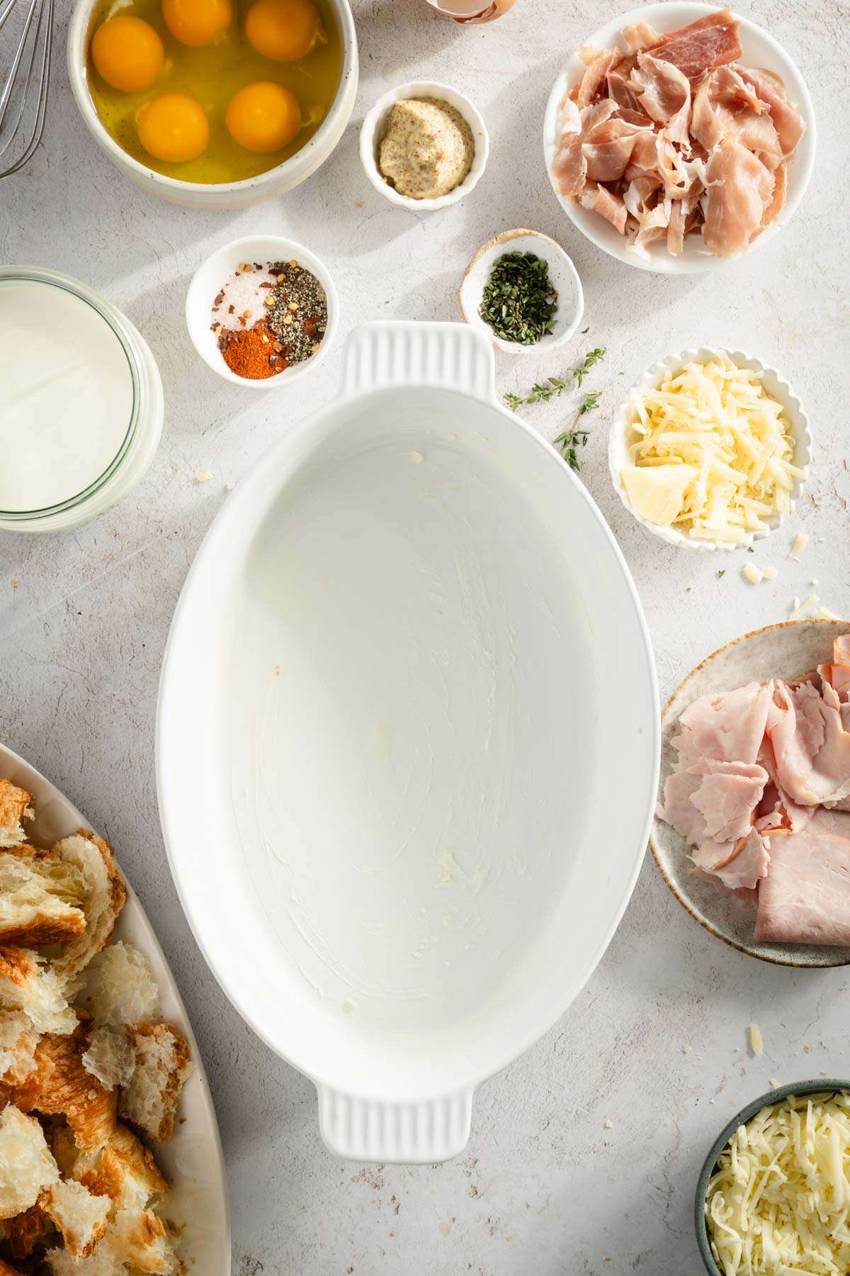 empty baking dish with the ingredients set around