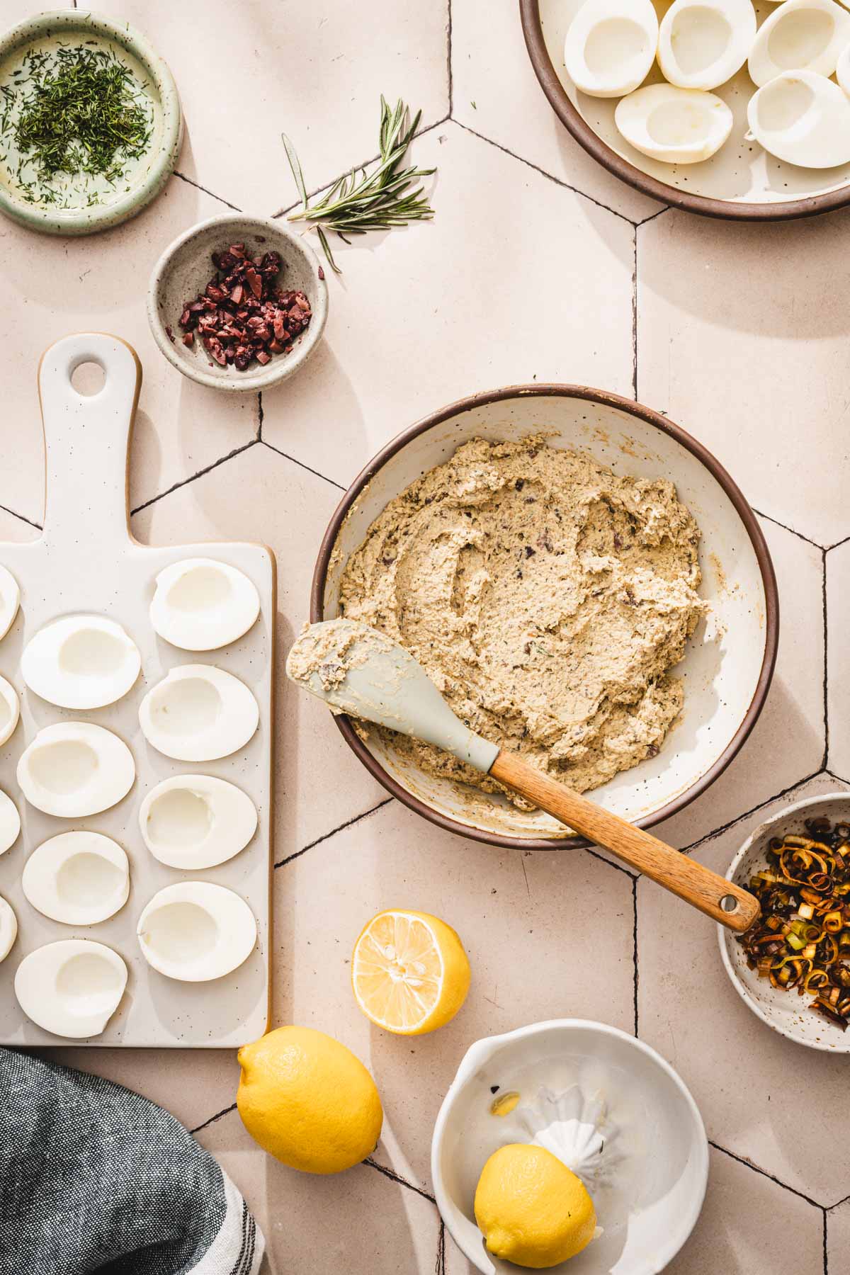 mushroom filling in a large bowl, all mixed in
