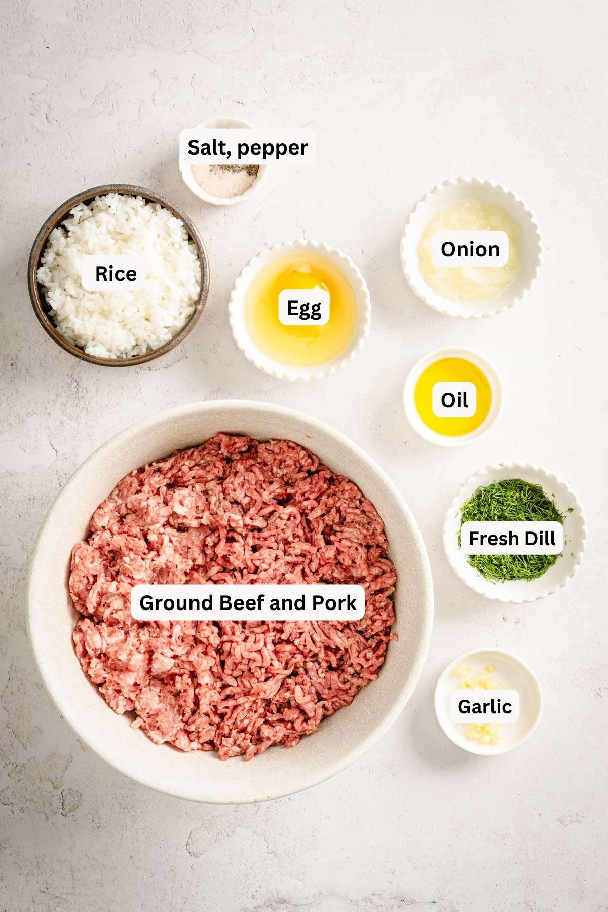 ingredients to make dill meatballs with name tags