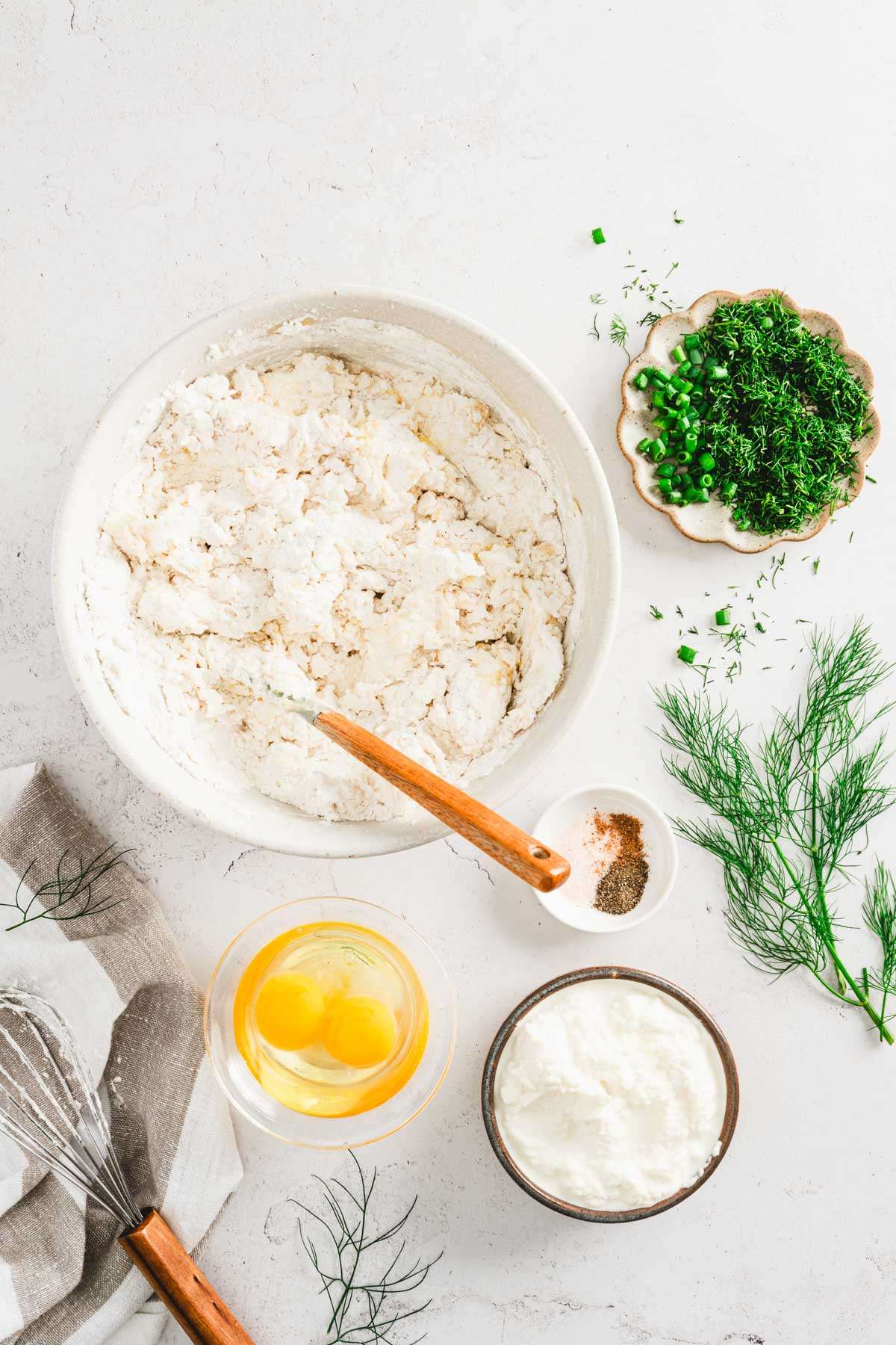 flour and sour cream mixed in a large bowl