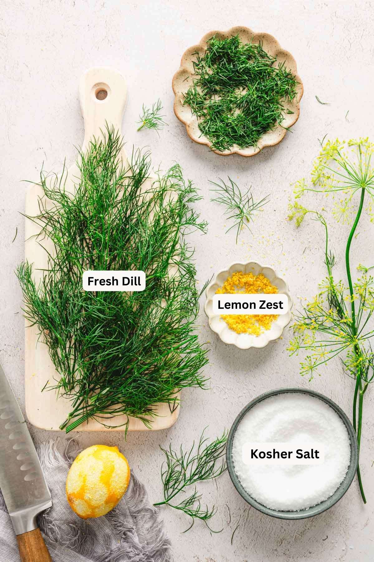 ingredients to make Dill Salt with name tags